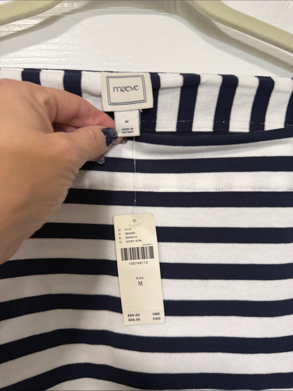 Maeve Anthropologie Pieced long sleeve striped shirt navy/white Sz M NWT - Picture 7 of 8